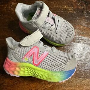 New Balance Kids' Gray Sneakers with Pink and Rainbow Accents